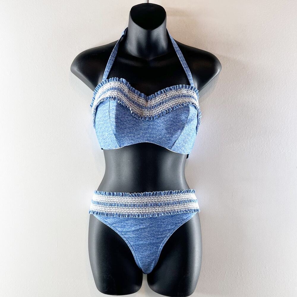Figleaves Halter Two Piece Bikini Swimsuit Set Blue 14 / 38D